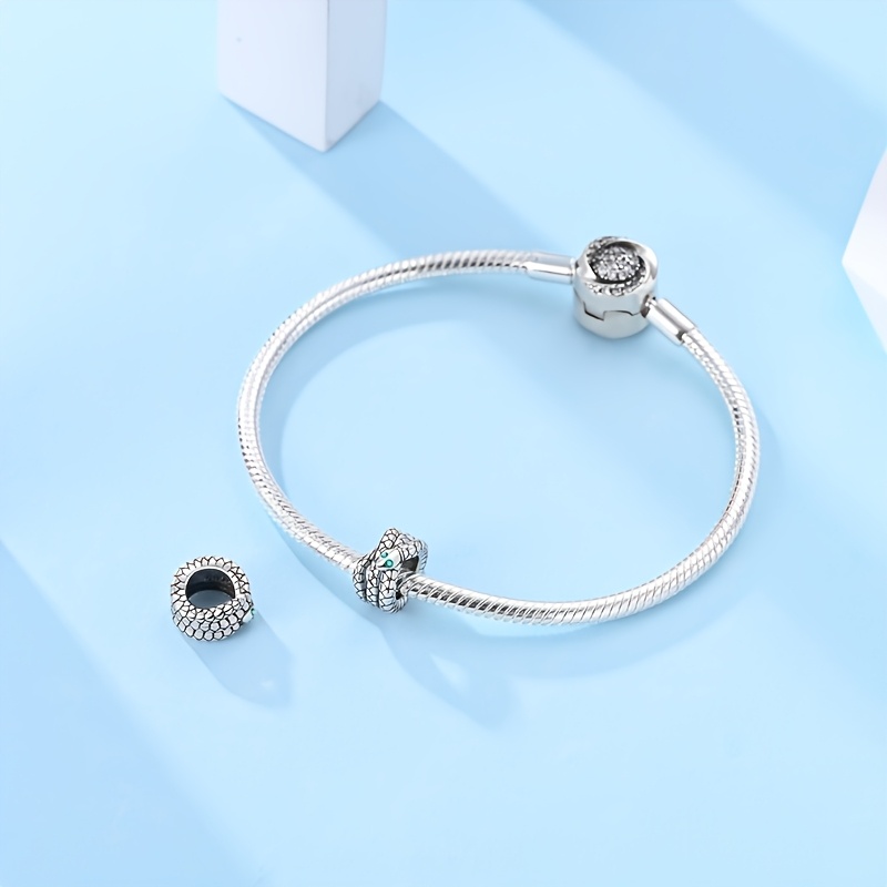 Women's 925 Silver Plated Coiled Snake Bead Charm, Valentine's Gift